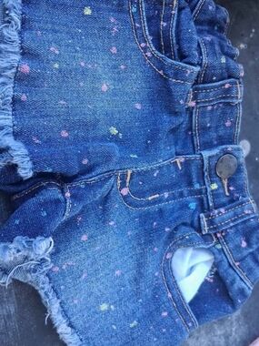 Girls' Blue Denim Shorts with Multicolor Paint Splatter